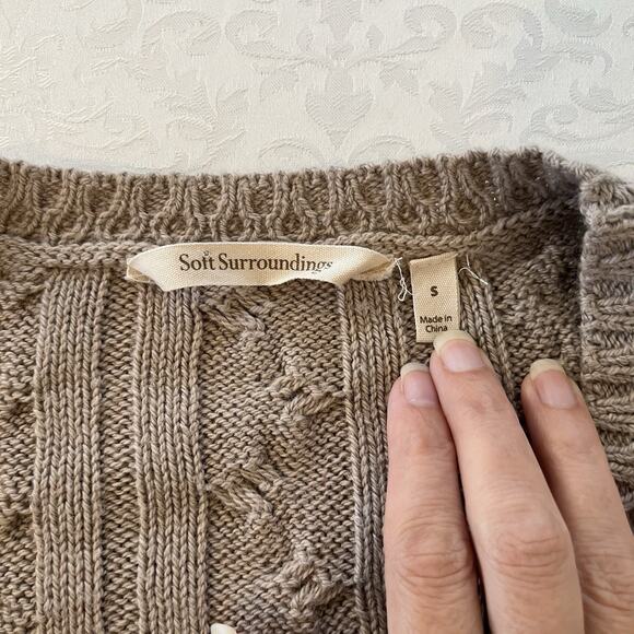 Soft Surroundings Wren Cable Knit Cardigan Small Sweater Buckle Heavy Wool Blend - Picture 4 of 10